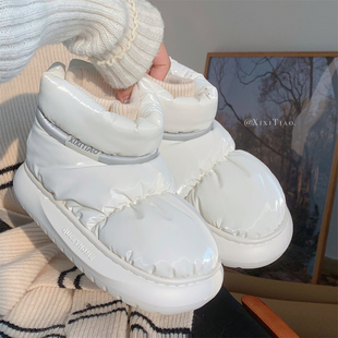 细细条雪地靴冬季加绒加厚女士时尚外穿百搭防水羽绒布短筒棉靴