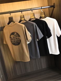 阿妹咔叽“机车系列”HK订单 夏季男士复古潮流圆领宽松短袖T恤衫