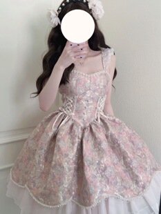 洛丽塔公主裙夏季粉色甜辣设计感飞飞袖系带收腰洋气Lolita蓬蓬裙