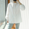 大码衬衫女胖mm200斤长袖春秋宽松正肩设计感纯棉花边，立领白衬衣(白衬衣)