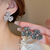 水晶花朵耳钉轻奢高级感气质耳环2023耳饰，女小众设计感