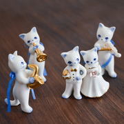 日本进口猫咪音乐会摆件陶瓷手工装饰品可爱卡通手办生日结婚礼物
