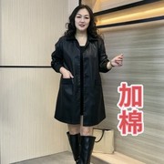 中长款加棉秋冬女士，拼接大码皮衣中老年妈妈装宽松时尚气质棉外套