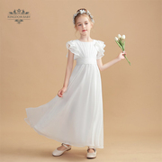 女童礼服白色儿童礼服轻薄雪纺，钢琴演出服荷叶边花童礼服女可定制