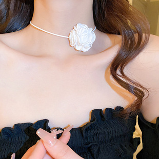 项链轻奢小众设计感高级白色玫瑰花朵锁骨链脖颈choker装饰配饰女
