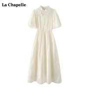 拉夏贝尔lachapelle新中式，短袖连衣裙女夏季复古国风旗袍长裙