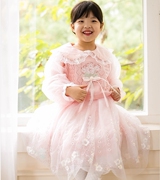 韩国童装2023冬季Bling公主时尚甜美娃娃领粉色礼服裙连衣裙