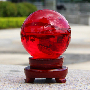 红色水晶球摆件玻璃风水球红红火火家居客厅玄关隔断办公室摆设