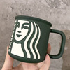 星巴克杯子2021周年庆经典女神墨绿色陶瓷马克杯 简约咖啡水杯320