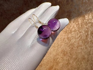 天然紫水晶耳环纯银紫水晶耳坠路路通水晶球圆珠耳钉耳钩节日礼物