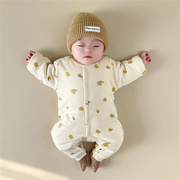 新生婴儿连体衣男女宝宝，印花夹棉哈衣爬服冬装，初生纯棉加厚棉服