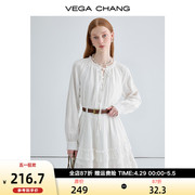 vegachang白色连衣裙女2024年春季法式优雅花边系带蛋糕裙子