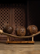 东南亚实木椰壳船型装饰三头台灯艺术创意客厅玄关桌卧室床头灯饰