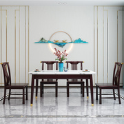 新中式岩板餐桌椅组合简约现长方形桌子轻奢实木饭桌大理石轻奢