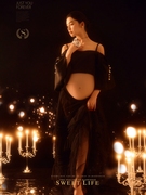 孕妇摄影服装黑色显瘦时尚摩登针织孕妈裙艺术照写真服装