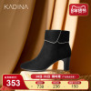 卡迪娜秋冬优雅尖头粗跟女鞋高跟链时装靴女短靴KA12939