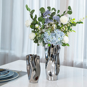 银色花盆陶瓷花瓶摆件客厅，插花轻奢现代简约餐桌家居装饰品样板间