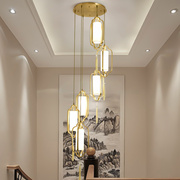 全铜楼梯吊灯现代简约大气复式楼客厅长吊灯创意餐厅灯新中式