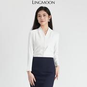 lingmoon绫月职业衬衫女v领雪纺开衫长袖，高级感面试上衣正装气质