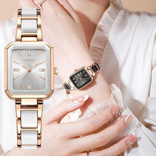 女士手表方形合金镶钻时尚防水手表陶瓷表带