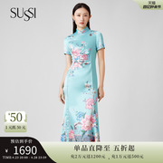 sussi古色夏季新中式改良旗袍，喜庆礼服高腰显瘦连衣裙女