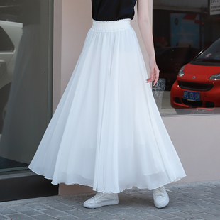 雪纺裙子白色半身裙，女夏季2024下半身长款白裙小个子半裙长裙