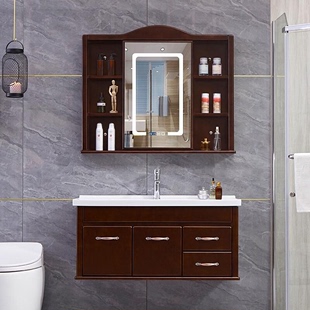 橡木浴室柜新中式简约现代洗脸洗手台盆柜组合洗漱一体盆陶瓷卫浴