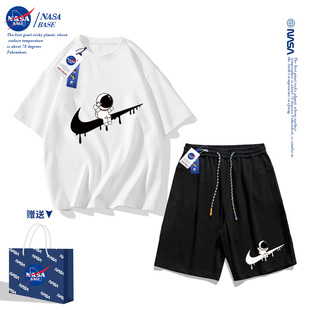NASA联名男童夏装短袖2件套运动套装2024中大童男孩夏季T恤潮