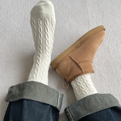 彩色麻花羊绒袜立体保暖加厚袜子简约日系中筒堆堆袜女生可爱羊毛
