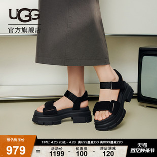 UGG夏季女士舒适粗跟厚底露趾魔术贴搭扣款休闲时尚凉鞋 1136764