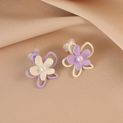 紫色花朵耳钉夏季小清新甜美可爱小众设计感耳环软垫耳夹无耳洞女