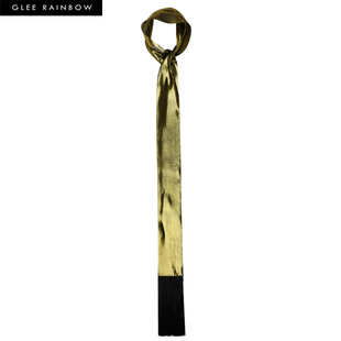 gleerainbow金色亮丝真丝超长窄版时髦流苏，装饰围巾细丝巾
