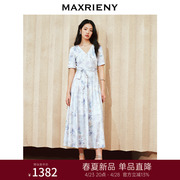 MAXRIENY欧式园艺复古风连衣裙2024夏款茶歇裙珍珠钻扣流苏裙子