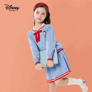 迪士尼女童纯棉针织短裙套装春秋，儿童针织毛衣半身裙两件套学院风