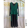 单套装绿色套头马甲连衣裙，韩版设计感系带，无袖上衣裙子两件套新