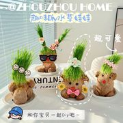 草头娃娃创意小盆栽桌面可爱植物趣味长草娃娃，办公室儿童水培绿植
