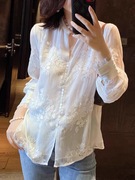 素木春季女装白色衬衫设计感小众国风刺绣雪纺小衫法式上衣