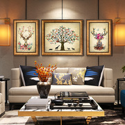 欧式美式沙发背景墙装饰画，有框室内装饰画发财鹿，客厅挂画