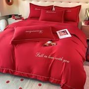 新新婚四件套大红色婚庆水洗棉被套床单婚房结婚中式喜庆床上用品