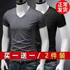 两件夏季男士莫代尔冰丝短袖t恤纯色v领纯黑半袖体恤白色打底衫