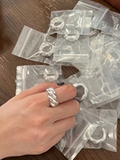 韩国东大门S925纯银法棍重工开口戒指食指戒