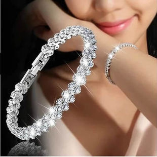 欧美罗马手链女锆石，水晶手镯环镶钻时尚饰品，满钻潮流女士手环