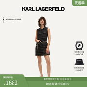 KARL LAGERFELD卡尔拉格斐春夏黑金格纹花呢直身无袖连衣裙老佛爷