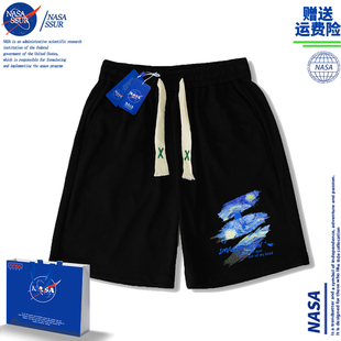 NASA联名短裤男梵高星空印花五分裤夏季大码宽松百搭休闲运动裤