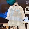 韩版洋气女童春秋格子，拼接裙时髦小香风流苏，连衣裙法式娃娃裙