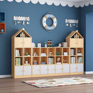 实木儿童书架收纳层架幼儿玩具柜落地置物架简易书柜自由组合收纳