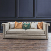 轻奢皮沙发现代美式新古典三人位客厅欧式牛皮沙发实木组合别墅