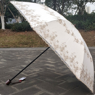 太阳城二折蕾丝刺绣花黑胶，防紫外线防晒遮阳太阳伞，晴雨伞洋伞女