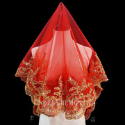 中式婚礼新娘结婚红盖头半透明头纱，软纱秀禾服喜帕中国风头纱头饰