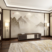 新中式电视背景墙壁纸，现代水墨山水家装客厅，卧室书房影视墙布壁画